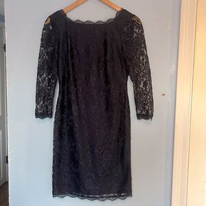 Simply Liliana Lace Quarter Sleeve Full Zip Low Back Mini Dress